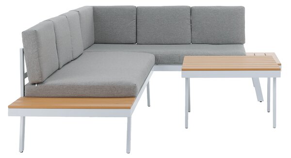 KONDELA Zahradní set, bílá ocel/dub/světle šedá, PELOR