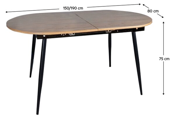 KONDELA Jídelní stůl, rozkládací, dub/černá 150-190x75 cm, TAMERON