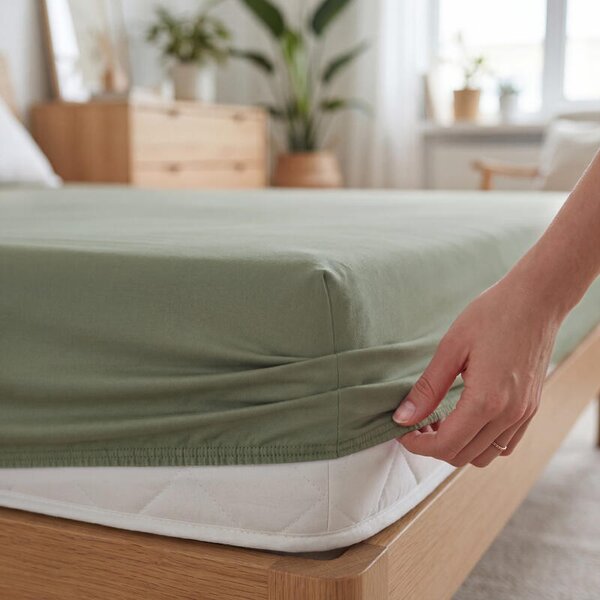 Napínací prostěradlo JERSEY ELASTIC LYCRA khaki výška matrace do 30 cm 90 x 200 cm