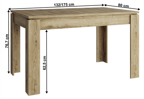 KONDELA Rozkládací stůl, 132/175x80 cm, dub navarra, DORSI