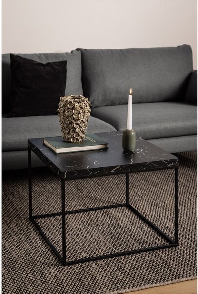 Černý konferenční stolek s deskou v dekoru mramoru 60x60 cm Barossa – Actona