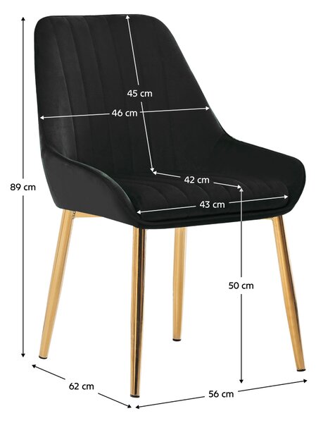 Jídelní židle LUXURY - látka Velvet, zlatý chrom / černá