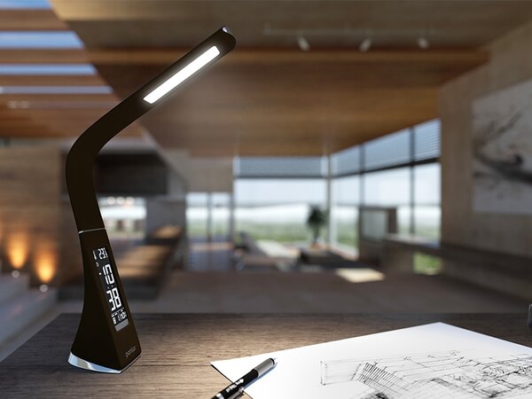 PANLUX s.r.o. Stolní LED lampička LORD LED s displejem - neutrální - bílá, hnědá, černá kůže Barva produktu: Bílá