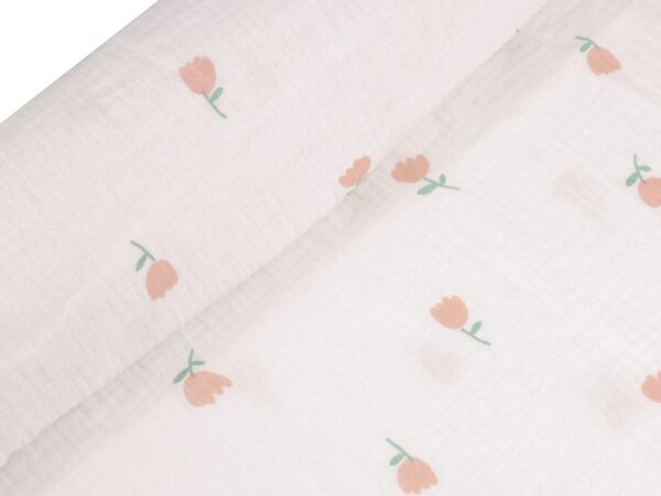Mušelín / gázovina tulipány METRÁŽ - Off White