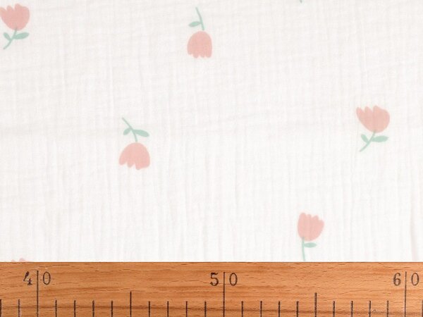 Mušelín / gázovina tulipány METRÁŽ - Off White