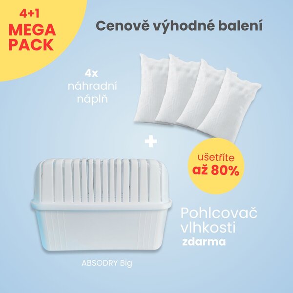 Everbrand Sweden Everbrand MEGAPACK 4 x 1000g náplň pro pohlcovač vlhkosti Absodry Big + pohlcovač GRATIS
