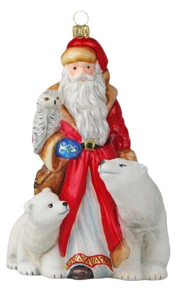 Dům Vánoc Sběratelská skleněná ozdoba na stromeček Santa a lední medvědi