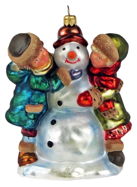 Dům Vánoc Sběratelská skleněná ozdoba na stromeček Dětí se sněhulákem