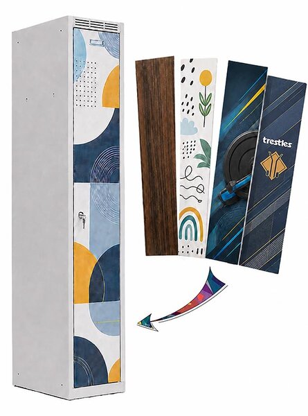 Kovová šatní skříň Trestles SS1M 1800x312x500 mm, 1 oddíl, vlastní motiv Typ zámku: cylindrický, Podnož: nožky
