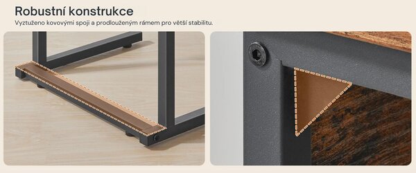 Odkládací stolek Houseland Fill s nabíjecí stanicí a kapsářem hnědý/černý