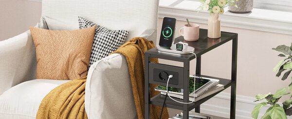 Odkládací stolek s nabíjecí stanicí a USB Houseland Qler černý