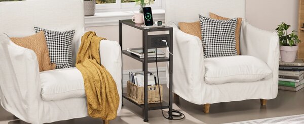 Odkládací stolek s nabíjecí stanicí a USB Houseland Qler černý