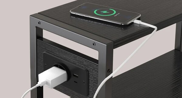 Odkládací stolek s nabíjecí stanicí a USB Houseland Qler černý