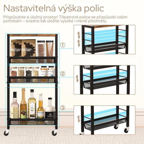 Pojízdný kuchyňský regál Houseland Luva hnědý/černý