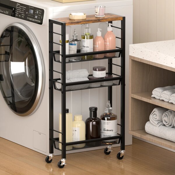 Pojízdný kuchyňský regál Houseland Luva hnědý/černý