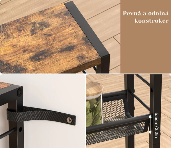 Pojízdný kuchyňský regál Houseland Luva hnědý/černý