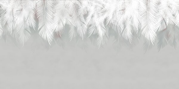 Fototapeta Vzor z bílých peříček na šedém pozadí, Fototapety s palmovými listy, Populární fototapety, u60201d2 - Tapeko.co.cz