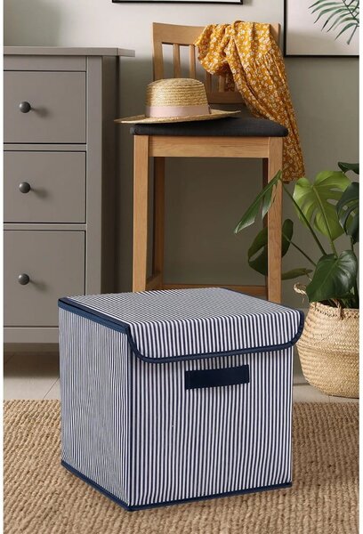 Modrý látkový úložný box s víkem 30x30x30 cm – Mioli Decor