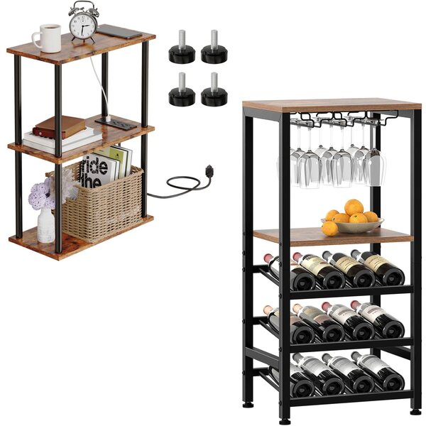 Stojan na víno s držákem na skleničky Houseland Wine hnědý/černý