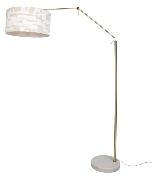 Stojací lampa zlatá nastavitelná s bílým a béžovým pruhovaným stínidlem 50 cm - Editor