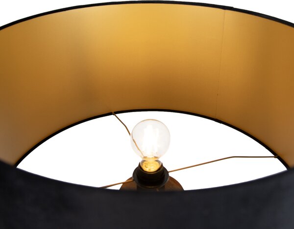Stojací lampa ořechové dřevo s černým stínidlem se zlatým vnitřkem 50 cm - Tripod Classic
