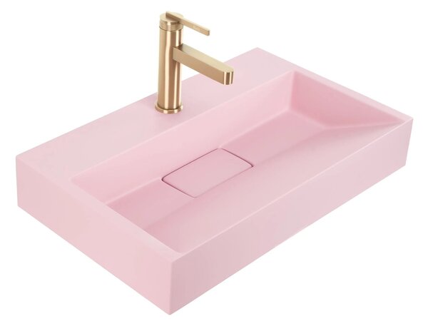 Závěsné umyvadlo z konglomerátu REA GOYA PINK 60x37 cm, růžové + konzole