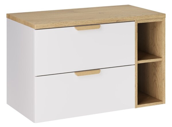 Comad Závěsná skříňka pod umyvadlo Aster Nordic s deskou a regálem 80 cm bílá/dub cremona