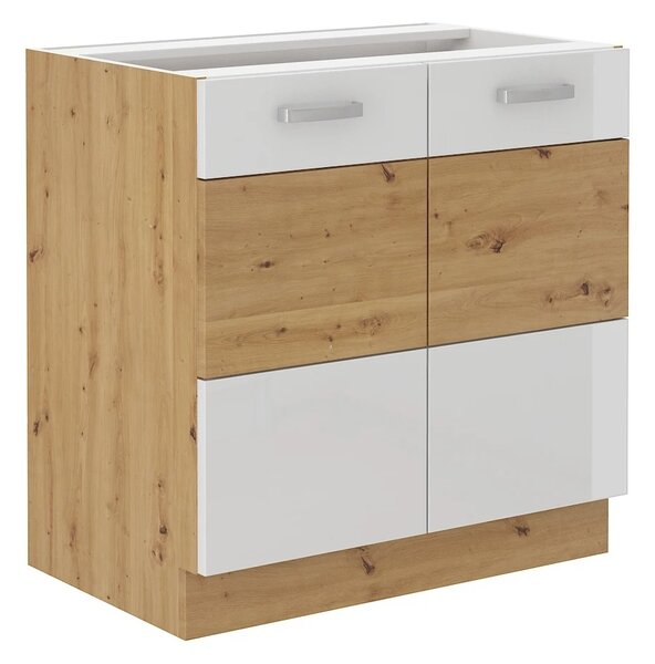 Kuchyně MEADOW 260 cm, korpus: dub artisan, dvířka: bílý lesk, dub artisan