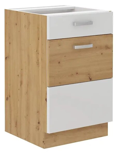 Kuchyně MEADOW 250/190 cm, korpus: dub artisan, dvířka: bílý lesk, dub artisan