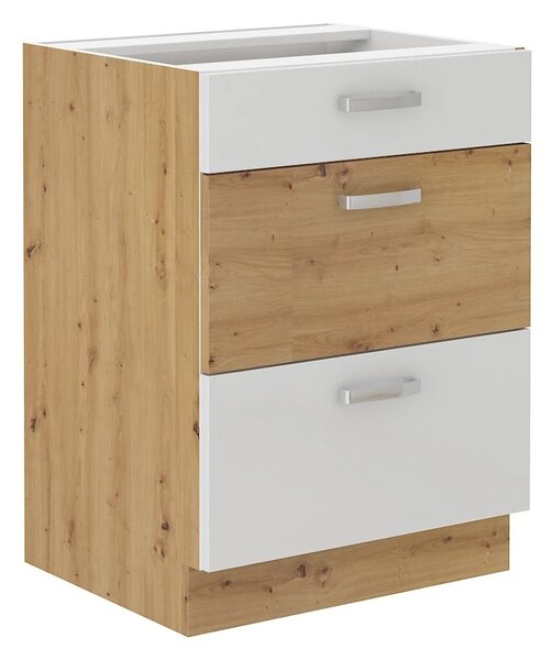 Kuchyně MEADOW 260 cm, korpus: dub artisan, dvířka: bílý lesk, dub artisan