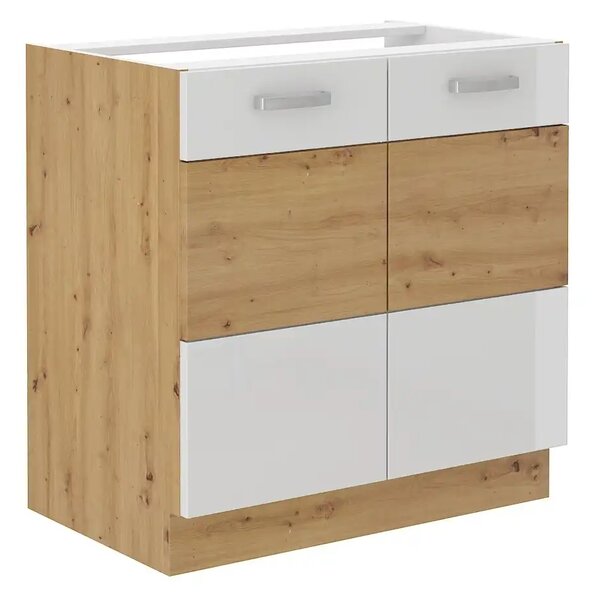 Kuchyně MEADOW 250/190 cm, korpus: dub artisan, dvířka: bílý lesk, dub artisan