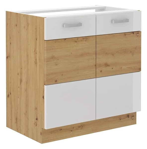 Kuchyně MEADOW 260 cm, korpus: dub artisan, dvířka: bílý lesk, dub artisan