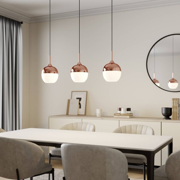 Lindby Závěsné svítidlo Rangina, 100 cm, měď, 3 světla, sklo, stmívatelný, Měď, Obývací pokoj / jídelna, Sklo, Moderní