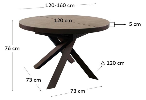 Tmavě hnědý porcelánový rozkládací jídelní stůl Kave Home Vashti 120 - 160 cm