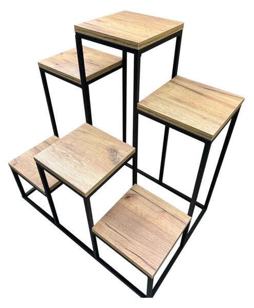 Stojan Loft 6-patrový Dub Craft - Černá Řemeslný dub (Versanis)