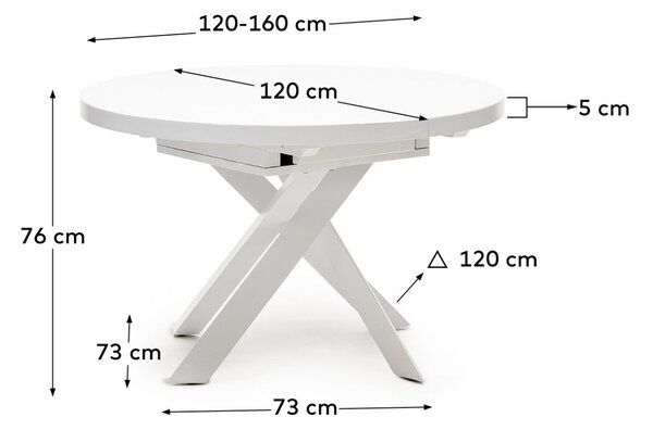 Bílý skleněný rozkládací jídelní stůl Kave Home Vashti 120 - 160 cm