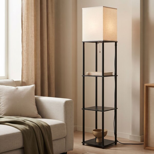 Toolight Toolight, stojací podlahová lampa s policemi 1xE27, JNH050-1F, bílá, 26x26x157 cm, OSW-56242