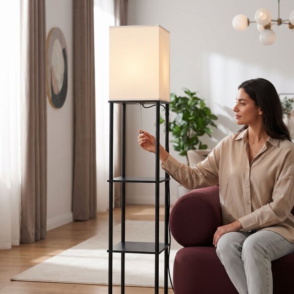 Toolight Toolight, stojací podlahová lampa s policemi 1xE27, JNH050-1F, bílá, 26x26x157 cm, OSW-56242
