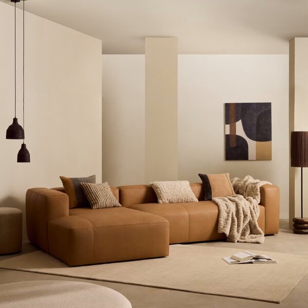 Kave Home Kožená rohová pohovka Blok 330 cm, levá