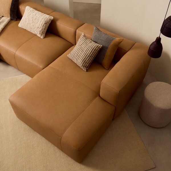 Kave Home Kožená rohová pohovka Blok 330 cm, pravá