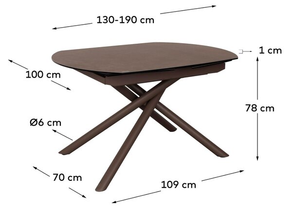 Hnědý porcelánový rozkládací jídelní stůl Kave Home Yodalia 130/190 x 100 cm