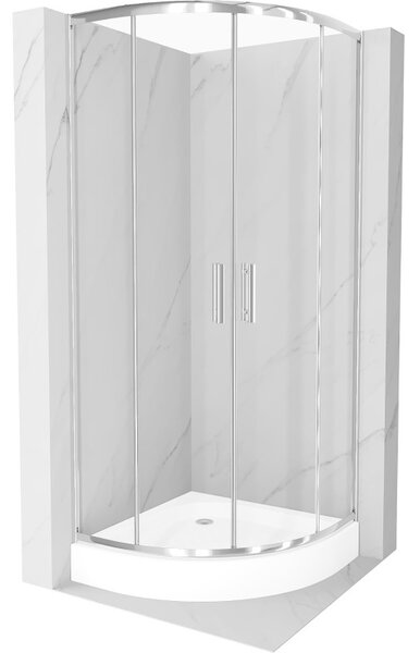 Mexen Rio půlkruhový sprchový kout 70 x 70 cm, transparentní, chrom + sprchová vanička, bílá - 863-070-070-01-00-4710
