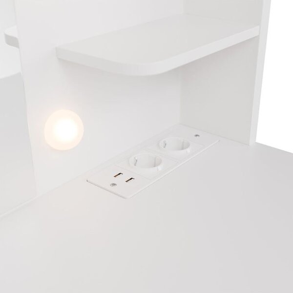 Kosmetický stolek s LED zrcadlem a taburetem, bílý