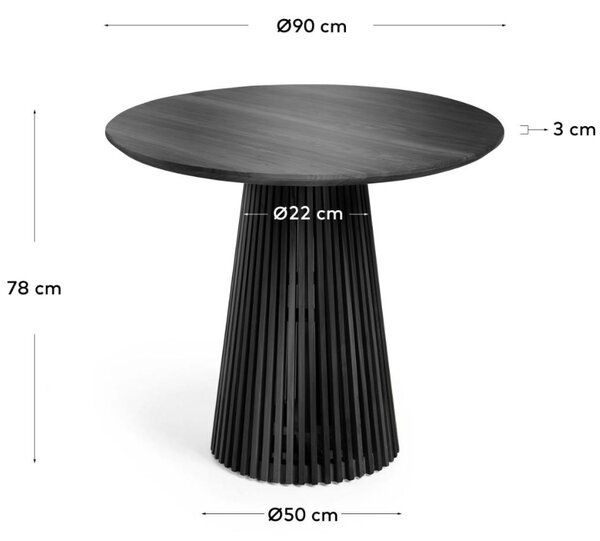 Černý dřevěný kulatý jídelní stůl Kave Home Jeanette 90 cm