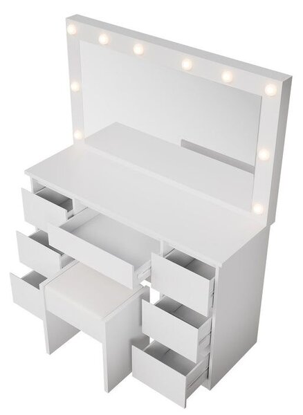 Kosmetický stolek s LED zrcadlem a stoličkou, bílý