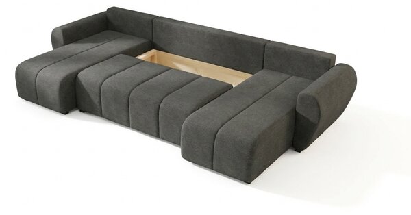 Rozkládací oboustranná sedací souprava do U SEVIO 311x145 cm, tmavě šedá + 2 polštářky ZDARMA