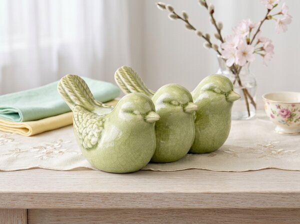 Jarní dekorace CRAQUELE BIRDS 19,5 cm - více barev Barva: Krémová