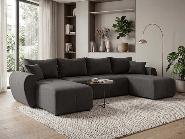 Rozkládací oboustranná sedací souprava do U SEVIO 311x145 cm, tmavě šedá + 2 polštářky ZDARMA