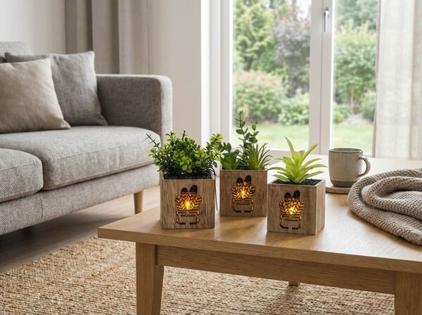 Umělá rostlina v květináči s LED osvětlením 7,5x15 cm