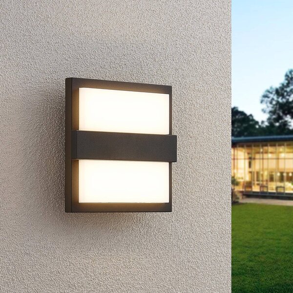 Lucande Venkovní nástěnné svítidlo LED Gylfi, 20 cm, antracit, hliník, Černá, Hliník, Moderní